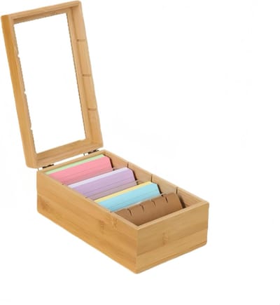 Houten Woorddoos - Index Kaartdoos - 22 x 12.7 x 9 cm - Leerkaartdoos - Houten Doos voor Kantoor - Scholen en Thuis (Indexkaarten Niet Inbegrepen)