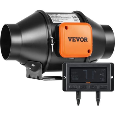 VEVOR 100 mm inline kanaalventilator met EC-motor – 348 m³/h – 25 W, stil 28 dB, met temperatuur- en vochtigheidsregelaar – voor kweektenten, hydrocultuur en ventilatie