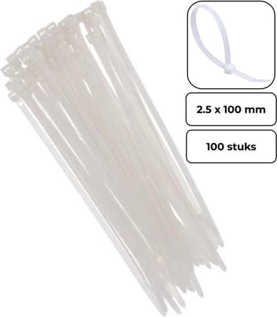 PD® - Kabelbinders - Tiewraps - 2,5 x 100 mm - 100 delig - Wit