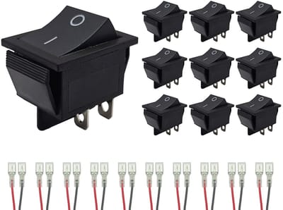 ProRide Wipschakelaar ON-OFF KCD4-202 - met Aansluitkabels - 2 Polig - 250V/16A - 30x22mm - Zwart - zonder lampje - 10 stuks