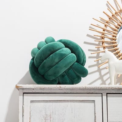 Pure Katoen Diy Handgeweven Knoopbal Kussen Auto Kussen Bank Werkstoel Kussen Pluche Pluche-aanvoelend Gewatteerd Kussen Huisdecoratie Kussen Diameter 22CM groen
