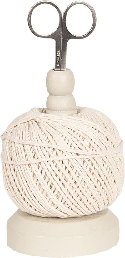 Clayre & Eef Touwhouder met schaar Ø 8x12 cm Beige Hout Metaal