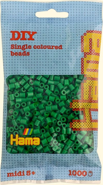 Hama midi GROEN / DONKERGROEN strijkkralen, zakje met 1.000 stuks normale strijkparels, bomen groen (creatief knutselen met kralen / hama beads, kinderfeestje)