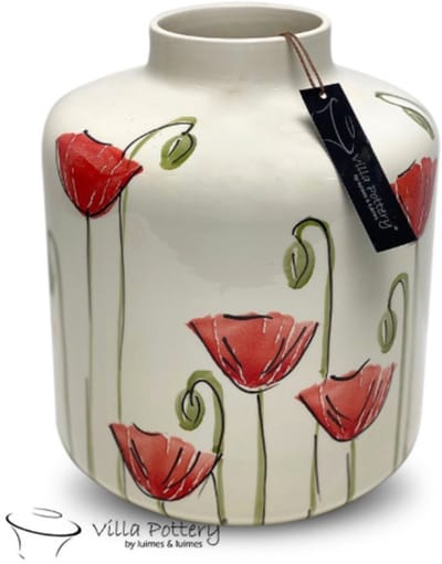 Vaas - Villa Pottery - Woondecoratie - Klaprozen - Keramiek - Decoratie - Poppy 3 Red