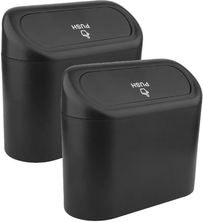 Benson Auto prullenbak - 2x - met deksel - kunststof - zwart - 16 x 6.5 x 13.5 cm