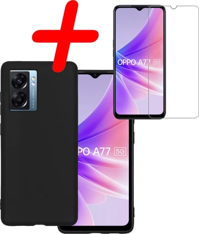 Hoesje Met Screenprotector - Geschikt voor OPPO A77 - Sterk & Shockproof - Back Cover - Siliconen Case - Telefoon Hoes - Zwart