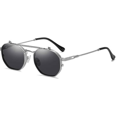 Lunettes de Soleil Steampunk Double Rabat Rétro Carré Métal Lunettes de Soleil Punk Hommes Femmes Lunettes de Soleil Lunettes de Soleil Protection UV gray