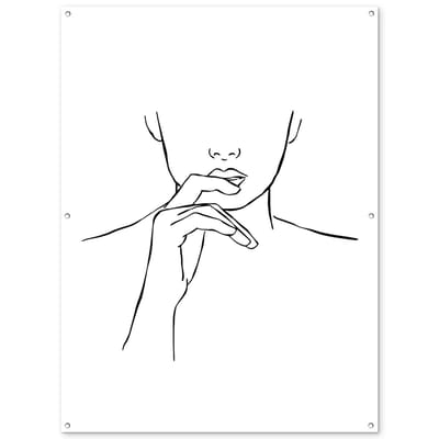 Tuinposter 120x160 cm - Tuindecoratie Abstracte line art van een portret van een vrouw - Poster voor in de tuin - Buiten decoratie - Schutting tuinschilderij - Tuindoek muurdecoratie - Wanddecoratie balkondoek