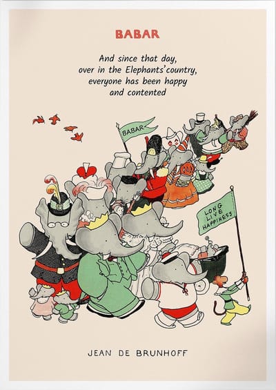 Love Live Happiness Babar (Babar de Olifant) | Poster | A3: 30 x 40 cm
