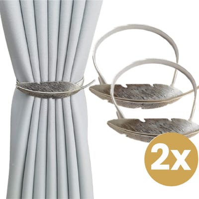 Home2go Gordijn Embrasse - raamdecoratieaccessoires - Gordijnhouder - Gordijn hanger - Gordijn Accessoires - Zilver Bladvorm - 45 cm 2 Stuks