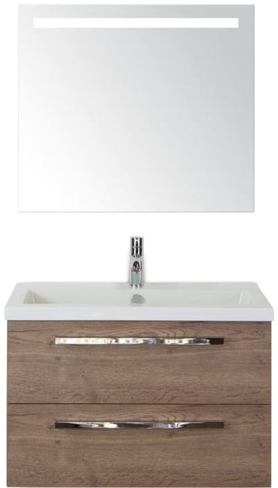 Seville Badmeubelset 80 cm - Tabacco - Keramische Wastafel Wit Djazz met Sence Spiegel