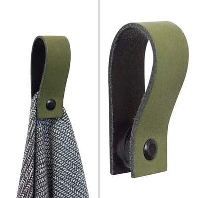 Handles and more® - 1x Leren magneet-lus - Kaki - handdoekhaak - handdoeklus - handdoekhanger - magnetische handdoekhouder
