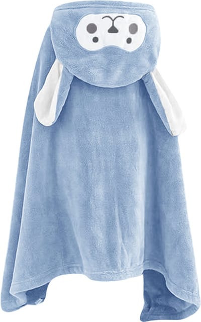 Fleece Badcape met Capuchon - 70x140cm - Blauw - Zacht Fleece - Lammetje - Dier - Baby - Kind - Jongen - Meisje