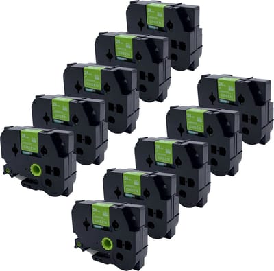 DULA Brother Compatible label tape- Tze-755 - 10 cassettes - Brother P-Touch - Wit op groen - 24mm x 8m
