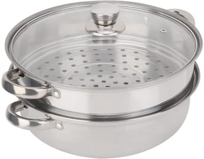Stoompan 2-laags 27 cm - Roestvrij Staal - Glass Deksel - Zilver