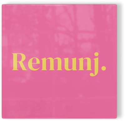 Tegeltje Roermond Remunj. - roze geel - tegeltje Roermond - tegeltje met tekst