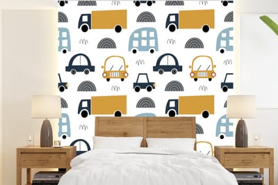 Behang - Fotobehang Patroon - Jongens - Auto - Kind - Breedte 220 cm x hoogte 240 cm