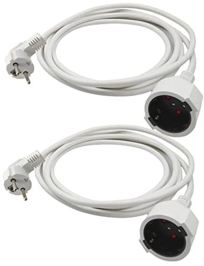 2 x set verlengkabel 5 m wit met veiligheidscontact en kinderbeveiliging verlenging SCHUKO voor gebruik binnenshuis stroomkabel wit