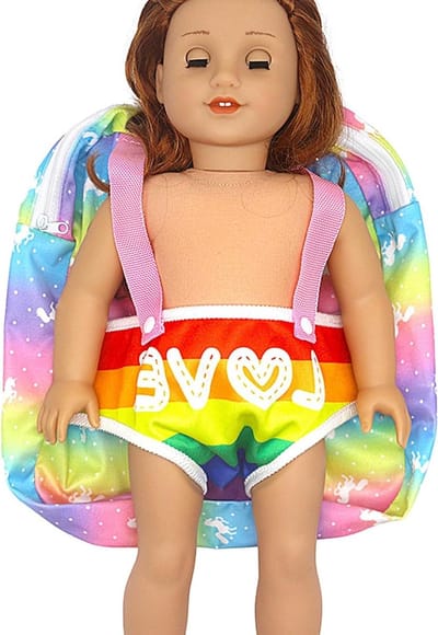 Draagzak Poppen - Draagtas Speelgoed - Buitenactiviteiten Reizen - Verstelbare Banden - 30-45 cm poppen - Regenboog