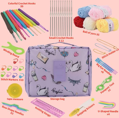 Haaknaaldenset, 59 stuks haaknaalden voor beginners, volwassenen, haaknaalden, starterkit voor volwassenen, cadeau breien gereedschap met etui