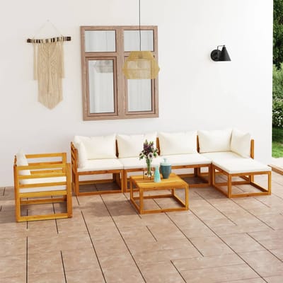vidaXL - 7-delige - Loungeset - met - kussens - massief - acaciahout - crème