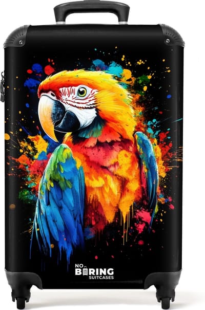 NoBoringSuitcases.com® - Kinderkoffer - Kindertrolley - Kleurrijke papegaai met graffiti - Handbagage koffer lichtgewicht - Reiskoffer trolley kinderen - Rolkoffer met wieltjes - Past binnen 55x40x20 en 55x35x25