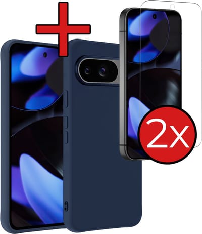 Hoesje - Met 2x Screenprotector - Geschikt voor Google Pixel 10 - Sterk & Shockproof - Telefoon Hoes - Back Cover - Siliconen Case - Telefoonhoes - Donkerblauw