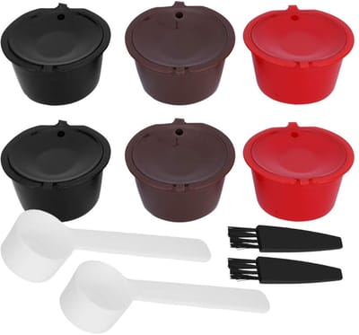 Dailygoods- Koffiecapsules Herbruikbaar - 6 Stuks - Navulbare Koffiecapsules - Inclusief Lepels/Borstels - PP-Plastic/Roestvrij Staal - Geschikt voor Koffiezetapparaat - Koffiezetcapsules