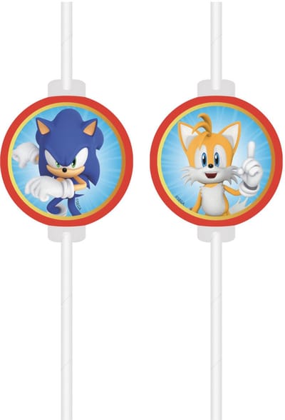Vegaoo - 4 Rietjes met papieren medaillon Sonic