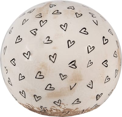 Clayre & Eef Decoratie Bal Ø 12x12 cm Beige Zwart Keramiek Hartjes