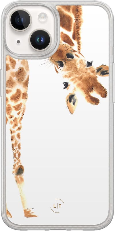 Hoesje geschikt voor iPhone 14 - Giraffe - 2in1 backcover - Giraffe - Bruin - Leuke Telefoonhoesjes