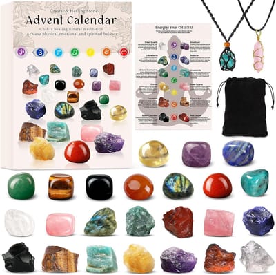 Kristallen Adventskalender 2025 Volwassenen - 24 Dagen Chakra Kristallen Helende Stenen, Kerst Countdown Kalender Natuurstenen Kristallen Helende Reis voor Meisjes Jongens
