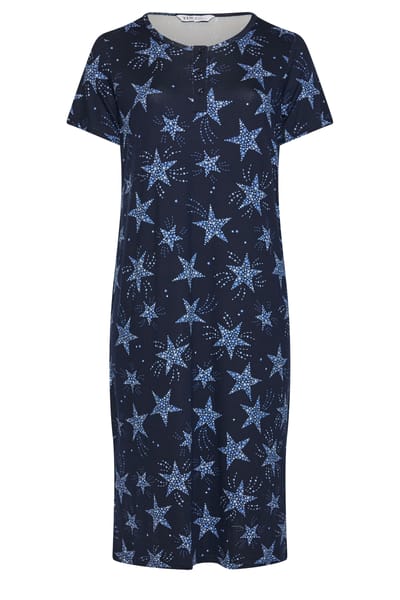 Yours Curve Midaxi Nachthemd Met Ster En Knoopsluiting In Marineblauw Size 40-42