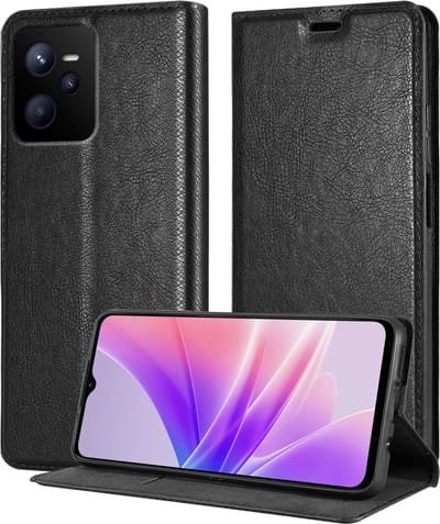 Cadorabo Hoesje geschikt voor Realme C35 / Narzo 50A PRIME in ZWARTE NACHT - Beschermhoes met magnetische sluiting, standfunctie en kaartvakje Book Case Cover Etui