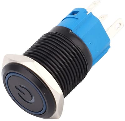 Metalen Drukknop - Kortstondige Schakelaar - Elektronica Projecten - IP65 Waterdicht - 16mm Diameter - Blauw LED