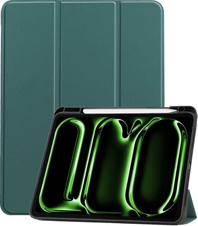 Hoesje Geschikt voor Apple iPad Pro (2024/2025) - 11 inch - Dun & Stevig - Trifold Bookcase - Hard Cover Case - Met Uitsparing Geschikt voor Apple Pencil - Hardcover Book - Tablet Hoes - Donkergroen