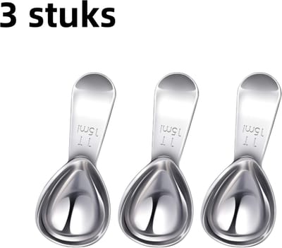 3-delige set - Koffiemaatlepel - Roestvrij staal - Bakmaatlepel - Gegradueerd - Professioneel keukengereedschap - 15 ml - Zilver