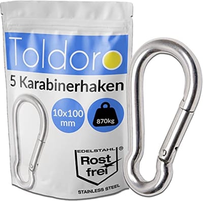 Roestvrijstalen Karabijnhaken 10 x 100 mm - 5 Stuks voor Schommels, Camping en Slacklines