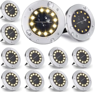 Tuinverlichting op zonne energie - Vloerlampen 12 leds 800 mAh - Upgrade zonnepaneel - Schijfverlichting - Decoratie - Gazon looppad zwembad terras - Warmwit