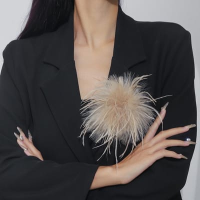 15CM Vintage Kunstveer Broche voor Vrouwen Franse Stijl Handgemaakt Overdreven Reversspelden Bruiloften Feest Sieraden Accessoires champagne