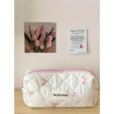 Joli Sac de Voyage Cosmétiques Rose à Imprimé Nœuds, Sac à Main Cosmétiques Multifonctionnel, Sacoche, Sac à Main Portable pour Rangement Pinceaux de Maquillage S rose