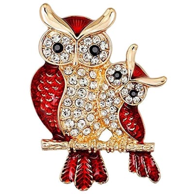 Uilen Broche Kerstcadeaus Pins Corsage Twee Uilen Pins Pak Retro Broches rood