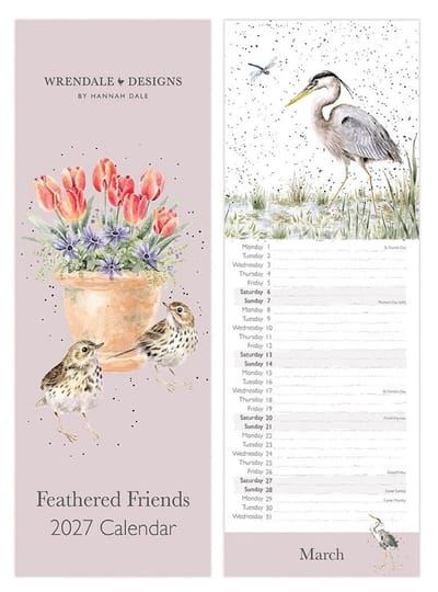 Wrendale Slim Kalender 2027 - 'Feathered Friends' Slim Calendar 2027 - Vogel Kalender