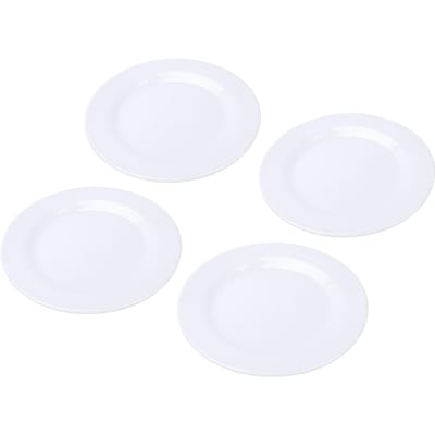 Lot de 4 assiettes plates en mélamine de 23 cm, légères, rondes, pour repas, apéritifs, dessert, salade, fruits, blanc L white