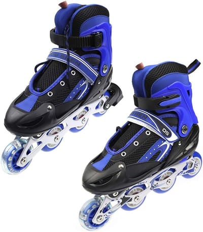 Kinderschaatsen - Rolschaatsen Inline - Buiten Plezier - Verstelbare Maat Lichtgevend - Maat M 35-38 - Blauw