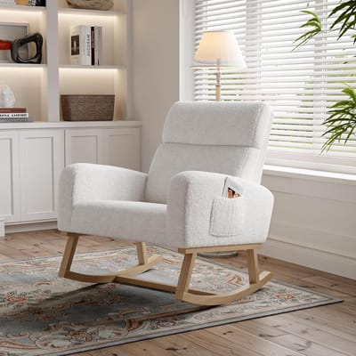 Schommelstoel Woonkamer - Loungestoel - Ontspannen Zitten - Massief Houten Frame - Max 136 kg - Wit