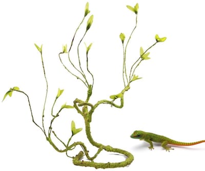 Dailygoods- Terrariumtak 1,0 m - Flexibele Klimhoekboom - Kunstmatige Tak - Waterdicht & Hittebestendig - Groene Bladversiering - Geschikt voor Reptielen - Reptielentak