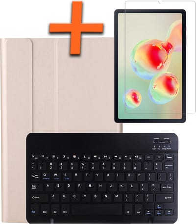 Hoes Geschikt voor Samsung Galaxy Tab S6 Lite Hoes Toetsenbord Hoes Case Book Cover Hoesje Met Screenprotector - Hoesje Geschikt voor Samsung Tab S6 Lite Keyboard Hoes - Goud