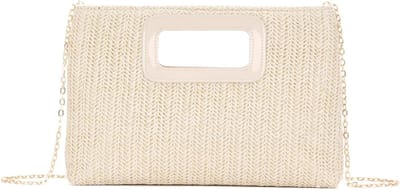 Elegante Dames Handtas van Raffia, Stijlvolle Clutch met Ketting voor Zomer, Strand en Avond, Boho Envelop Handtas voor Reizen en Feestjes