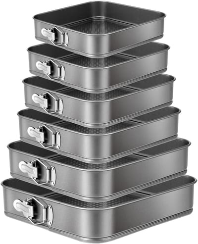 Vierkante bakvormen - 6 Delige Set - Taartvormen - Springvorm Set - Non-stick Coating - 18 t/m 28 cm - Losse Bodem - Stapelbaar - Voor Cake, Taart, Brownie - Zwart